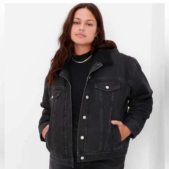 NWOT Oversized Icon Denim Sherpa Jacket with Washwell - Picture 4 of 5